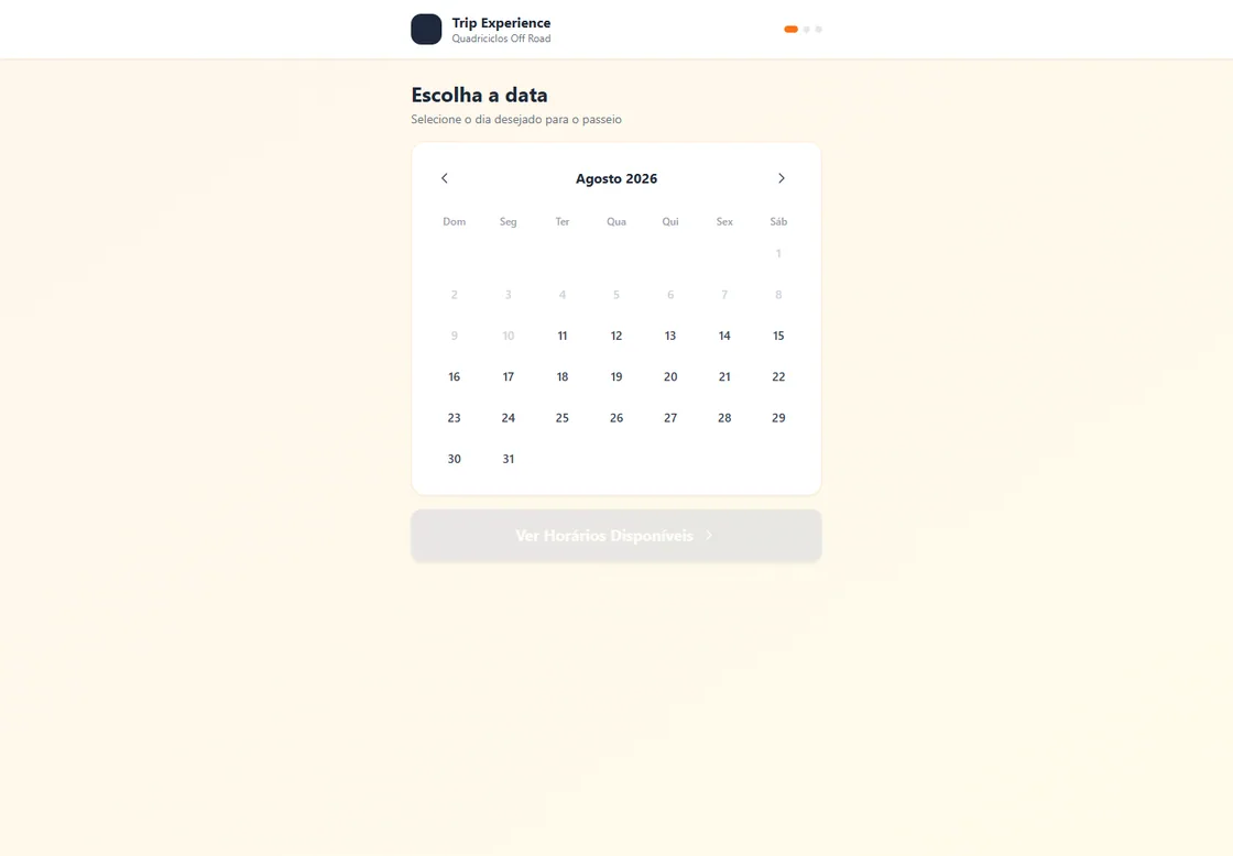Calendário real de reservas da Trip Experience